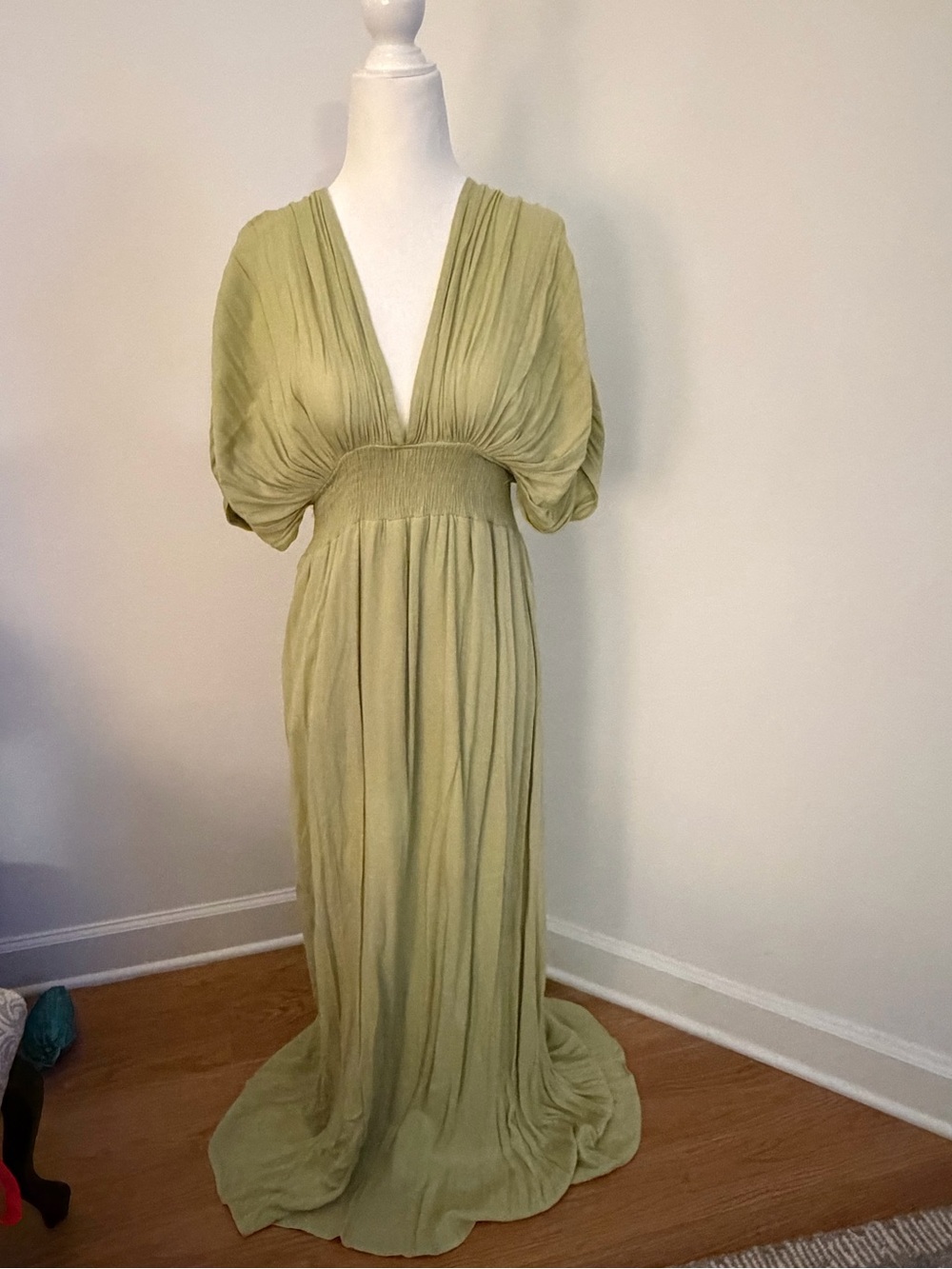 Timing Olive Maxi Dress with Deep V-Neck